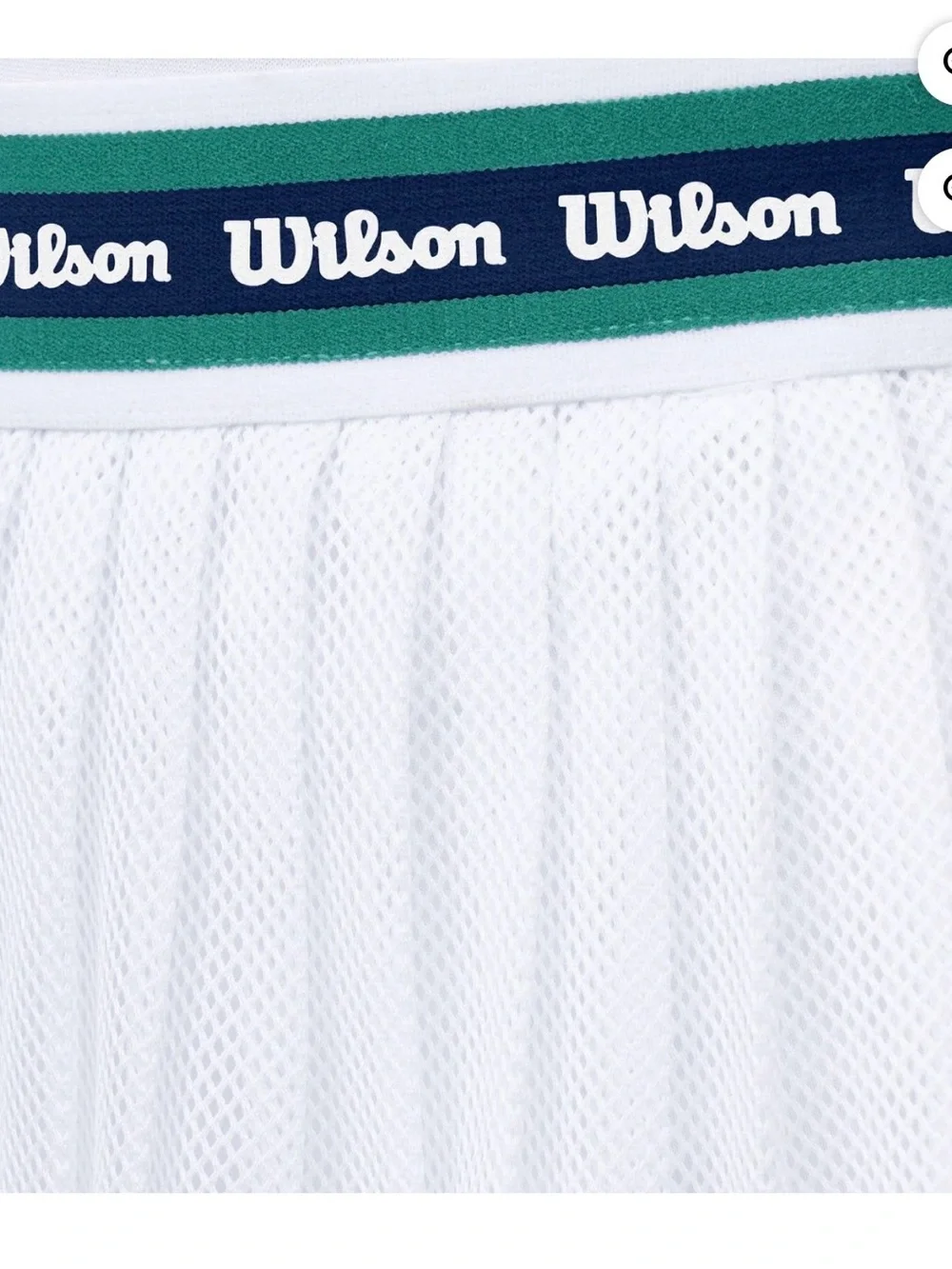 Wilson White Pleated Tennis Skort with Green-Trim Logo Waistband
